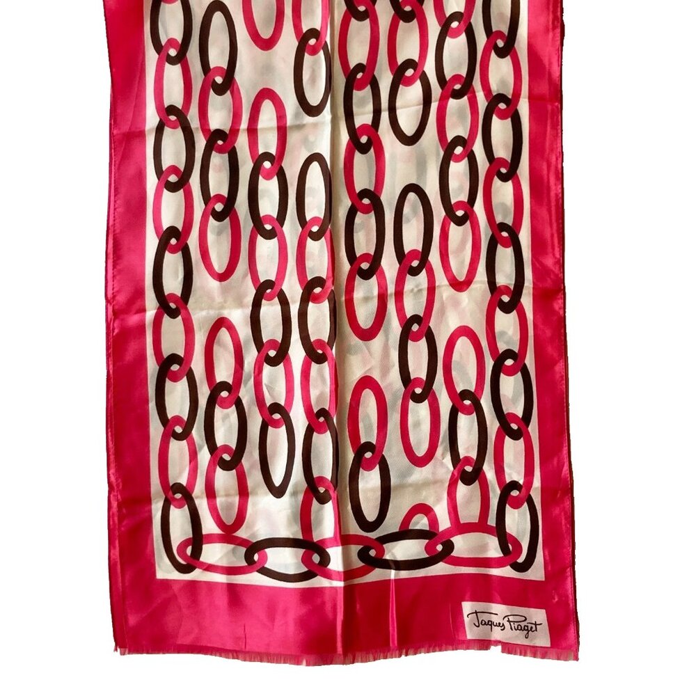 Vintage Jacques Piaget Italian Acetate Scarf Rectangle 18" X 53" Pink White